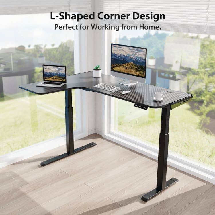 EUREKA ERGONOMIC L-Shaped Standing Desk, Left Desk, 60" x 43.69" x 29.88" to 48.38", Black (EKA01874) thumbnail 2