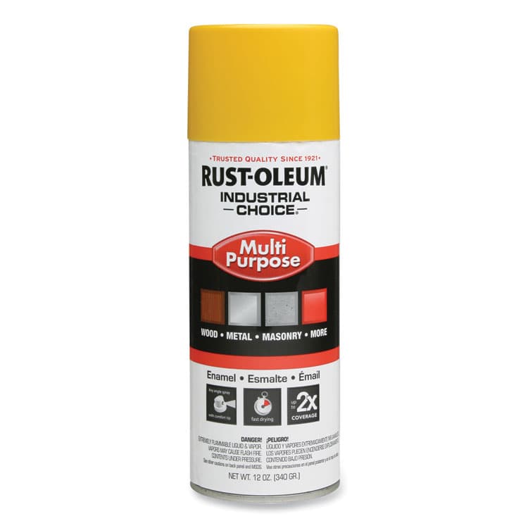 RUST-OLEUM CORPORATION Industrial Choice 1600 System Multi-Purpose Enamel Spray Paint, Flat Safety Yellow, 12 oz Aerosol Can, 6/Carton (RST1644830)