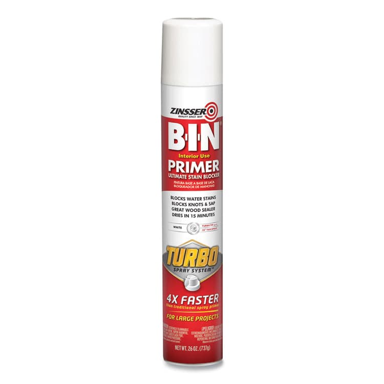 RUST-OLEUM CORPORATION BIN Aerosol Primer with Turbo Spray System, Interior, Flat White, 26 oz Aerosol Can, 6/Carton (RST356880)