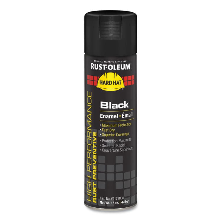 RUST-OLEUM CORPORATION Hard Hat High Performance V2100 System Rust Preventive Enamel Spray Paint, Gloss Black, 15 oz Aerosol Can, 6/Carton (RSTV2179838CT)