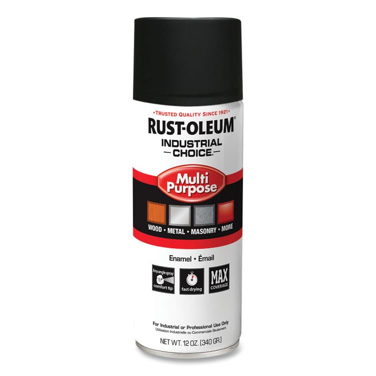 RUST-OLEUM CORPORATION Industrial Choice 1600 System Multi-Purpose Enamel Spray Paint, Ultra-Flat Black, 12 oz Aerosol Can, 6/Carton (RST1676830V)