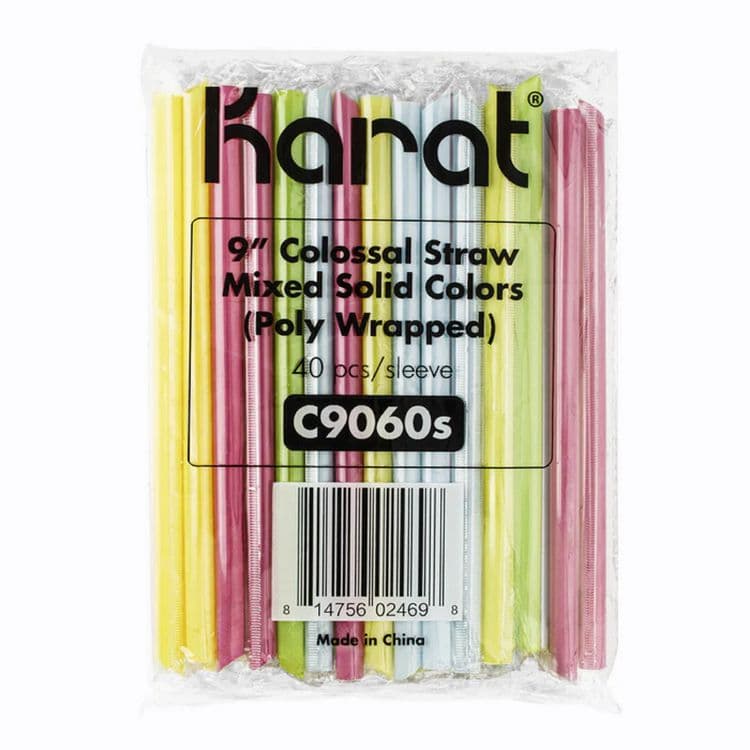 KARAT BY LOLLICUP Boba Straws, 9", Plastic, Assorted Colors, 1,600/Carton (KRTC9060SMIXED)
