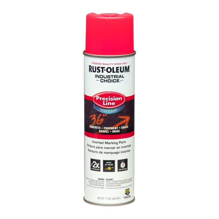 RUST-OLEUM CORPORATION Industrial Choice M1800 System Water-Based Precision Line Marking Paint, Flat Fluorescent Pink, 17 oz Aerosol Can, 12/Carton (RST1861838CT)