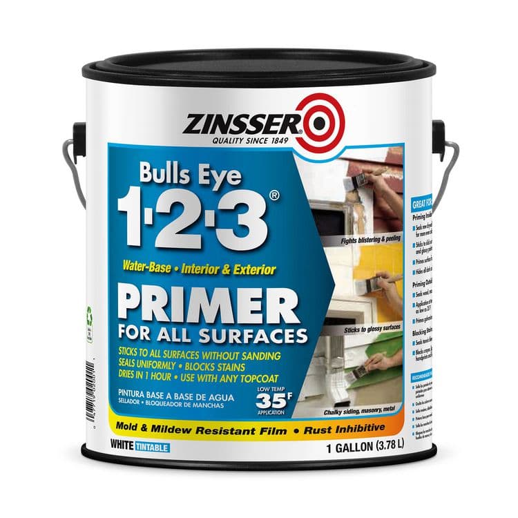 RUST-OLEUM CORPORATION Bulls Eye 1-2-3 Water-Base Primer, Interior/Exterior, Flat White, 1 gal Bucket/Pail, 4/Carton (RST2001CT)