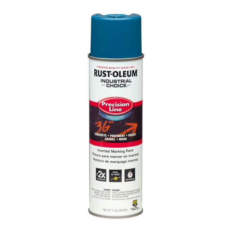 RUST-OLEUM CORPORATION Industrial Choice M1800 System Water-Based Precision Line Marking Paint, Flat APWA Caution Blue, 17 oz Aerosol Can, 12/Carton (RST203031CT)