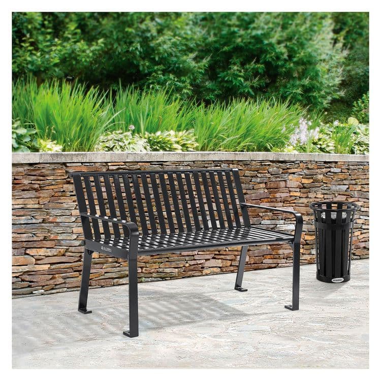 GLOBAL INDUSTRIAL Steel Slat Benches with Back, 48" x 27" x 31", Black Seat/Back, Black Base (GBE694853BKKD) thumbnail 4