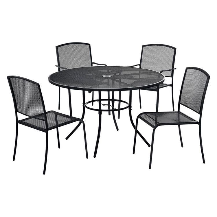 GLOBAL INDUSTRIAL Interion Mesh Cafe Table and Chair Sets, Round, 36" Dia x 29"h, Black Top, Black Base/Legs (GBE695972)
