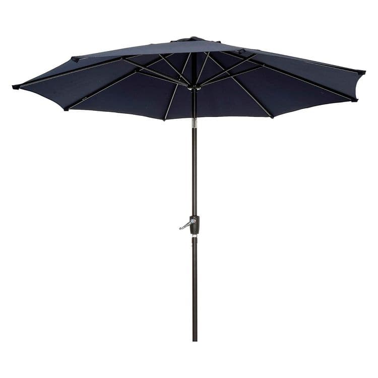 GLOBAL INDUSTRIAL Outdoor Umbrella with Tilt Mechanism, 102" Span, 94" Long, Navy Blue Canopy, Black Handle (GBE695328) thumbnail 4