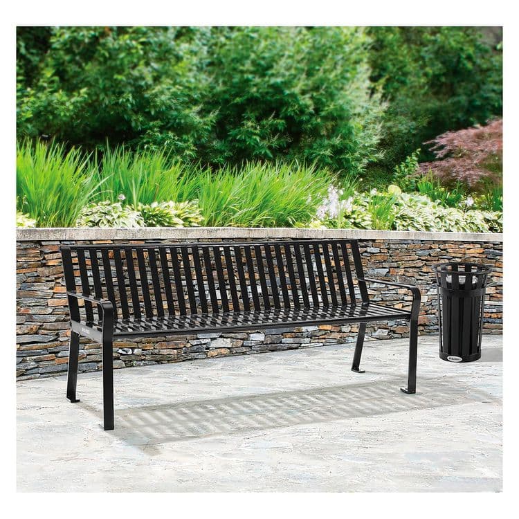 GLOBAL INDUSTRIAL Steel Slat Benches with Back, 72" x 26" x 31", Black Seat/Back, Black Base (GBE694854BKKD) thumbnail 4
