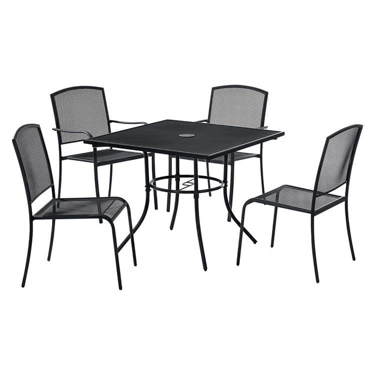 GLOBAL INDUSTRIAL Interion Mesh Cafe Table and Chair Sets, Square, 48 x 48 x 29, Black Top, Black Base/Legs (GBE695973)