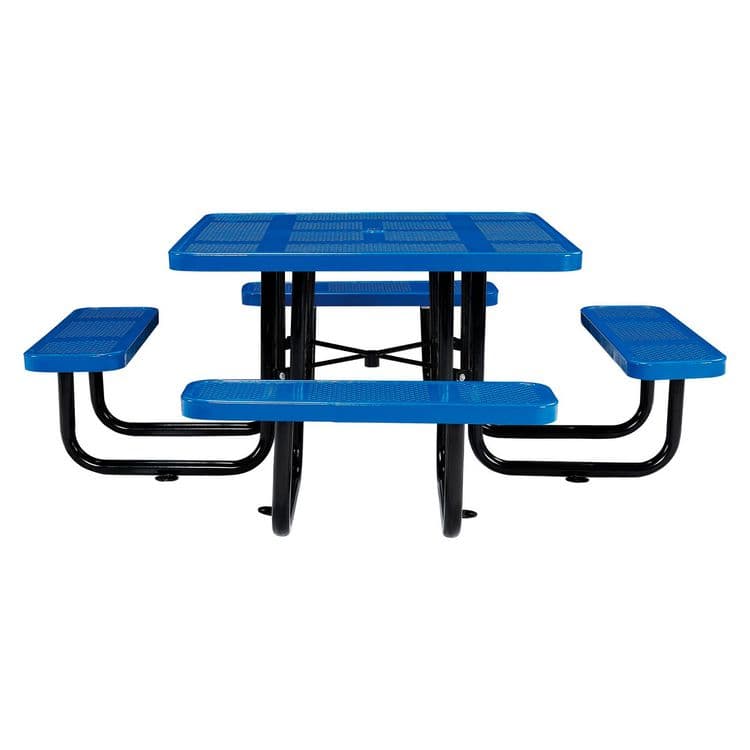 GLOBAL INDUSTRIAL Perforated Steel Picnic Table, Square, 81 x 81 x 29.5, Blue Top, Blue Base/Legs (GBE694551BL) thumbnail 2