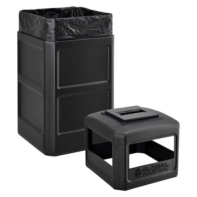GLOBAL INDUSTRIAL Square Plastic Waste Receptacle, Ashtray Lid with Open Sides, 42 gal, Black (GBE641540BK) thumbnail 3