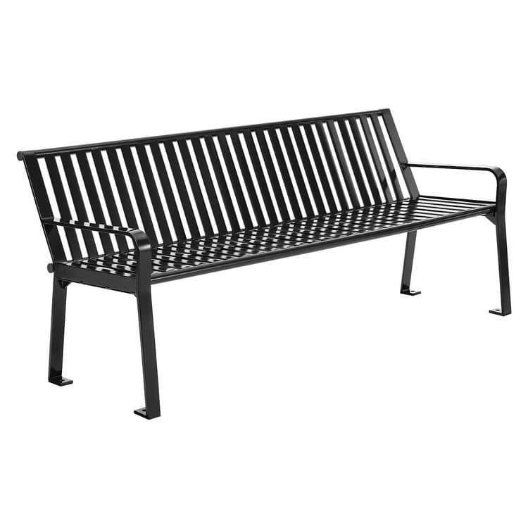 GLOBAL INDUSTRIAL Steel Slat Benches with Back, 72" x 26" x 31", Black Seat/Back, Black Base (GBE694854BKKD)