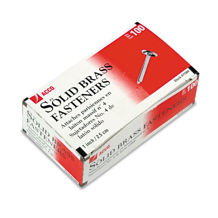 ACCO BRANDS, . #4 Brass Prong Paper Fasteners, 1" Capacity, Brass, 100/Box (ACC71504)