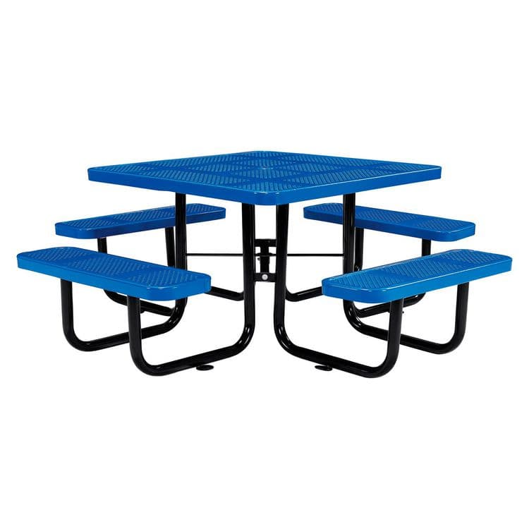 GLOBAL INDUSTRIAL Perforated Steel Picnic Table, Square, 81 x 81 x 29.5, Blue Top, Blue Base/Legs (GBE694551BL)