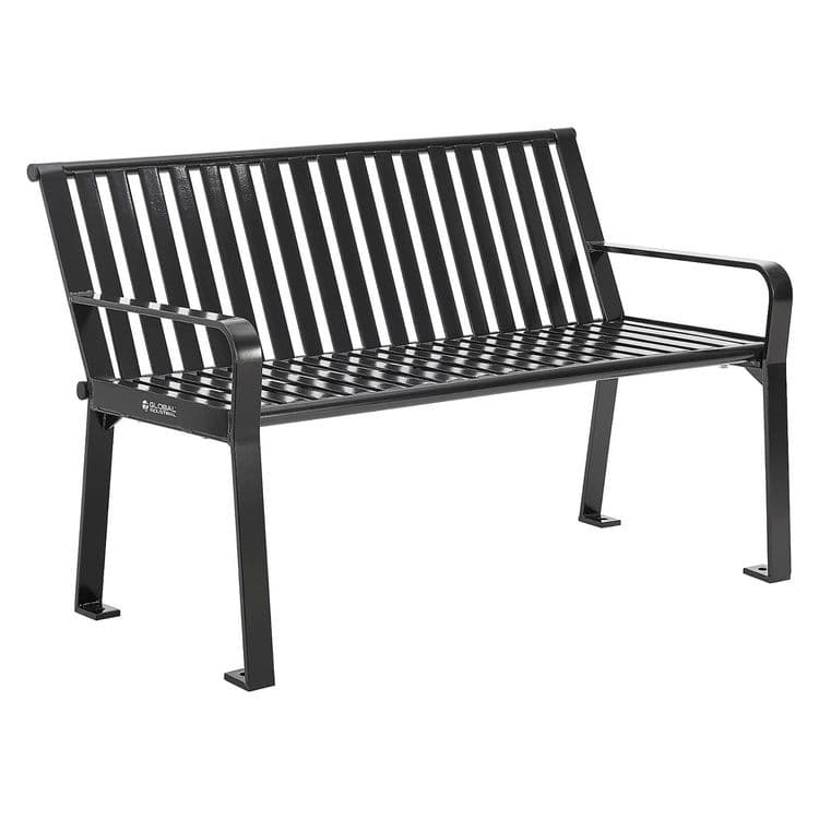 GLOBAL INDUSTRIAL Steel Slat Benches with Back, 48" x 27" x 31", Black Seat/Back, Black Base (GBE694853BKKD)