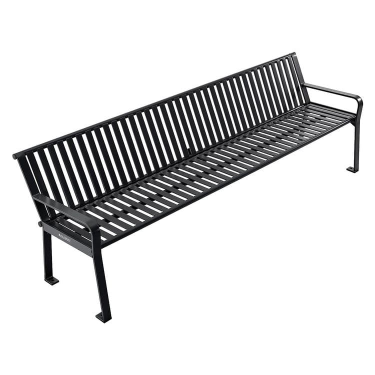 GLOBAL INDUSTRIAL Steel Slat Benches with Back, 96" x 26" x 31", Black Seat/Back, Black Base (GBE694855BKKD) thumbnail 3