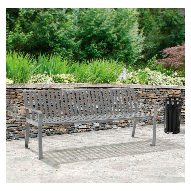 GLOBAL INDUSTRIAL Steel Slat Benches with Back, 72" x 26" x 31", Gray Seat/Back, Gray Base (GBE694854GYKD) thumbnail 4