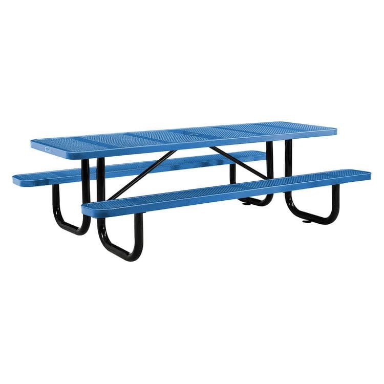 GLOBAL INDUSTRIAL Perforated Steel Picnic Table, Rectangular, 72 x 62 x 29.5, Blue Top, Blue Base/Legs (GBE694555BL)