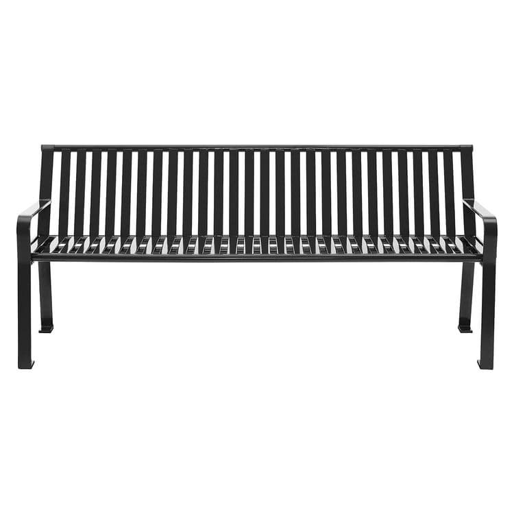 GLOBAL INDUSTRIAL Steel Slat Benches with Back, 72" x 26" x 31", Black Seat/Back, Black Base (GBE694854BKKD) thumbnail 2