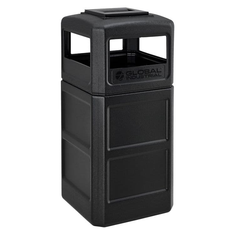 GLOBAL INDUSTRIAL Square Plastic Waste Receptacle, Ashtray Lid with Open Sides, 42 gal, Black (GBE641540BK)