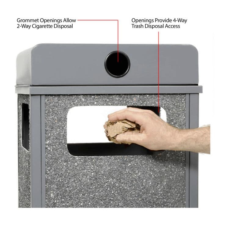 GLOBAL INDUSTRIAL Stone Panel All Weather Trash Receptacle Urn, 24 gal, Steel, Gray (GBE238241GY) thumbnail 3