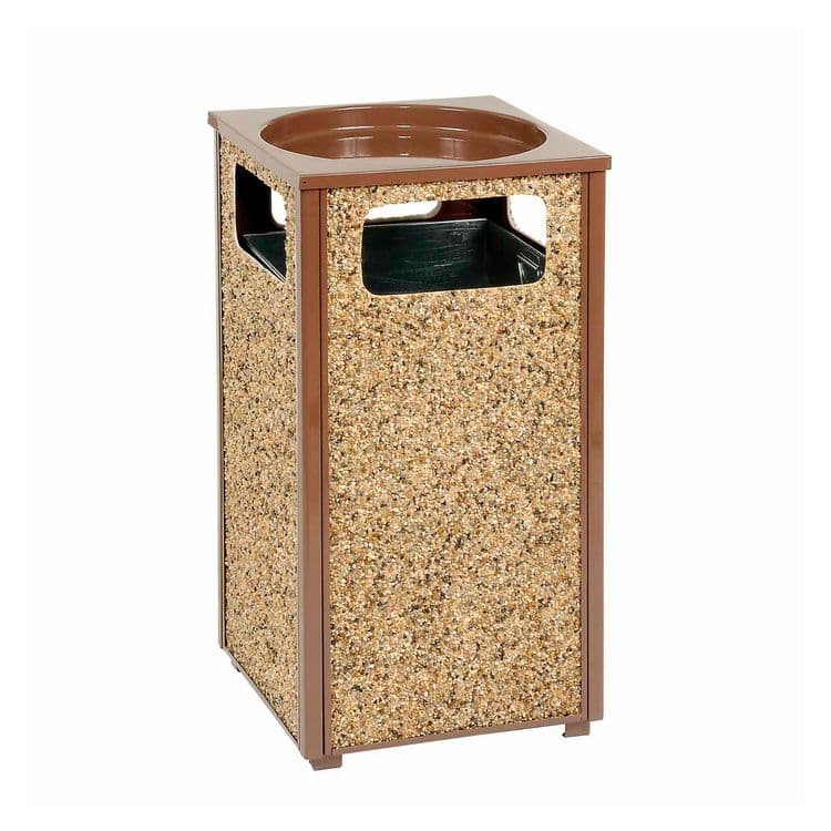 GLOBAL INDUSTRIAL Stone Panel All Weather Trash Receptacle Urn, Open Ashtray Top, 24 gal, Steel, Brown (GBE238243BN)