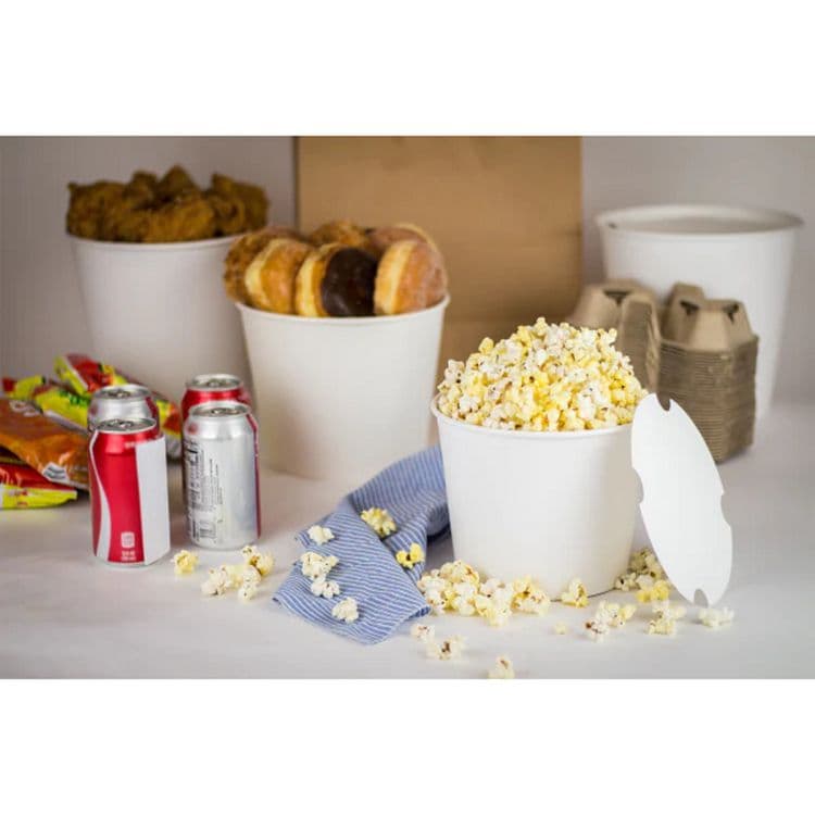 KARAT BY LOLLICUP Food Bucket with Lid, 85 oz, 7.36" Diameter x 6" h, White, Paper, 180/Carton (KRTCFB85WBNDL) thumbnail 4