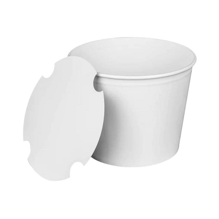 KARAT BY LOLLICUP Food Bucket with Lid, 85 oz, 7.36" Diameter x 6" h, White, Paper, 180/Carton (KRTCFB85WBNDL)