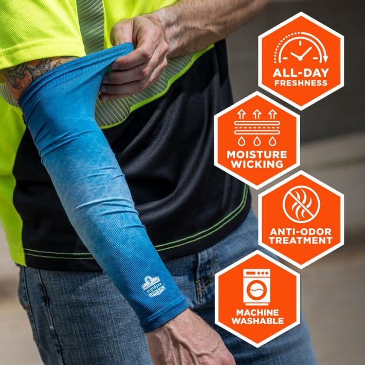 ERGODYNE CORPORATION Chill-Its 6695 Sun Protection Arm Sleeves, Polyester/Spandex, X-Large/2X-Large, Blue (EGO12196) thumbnail 4