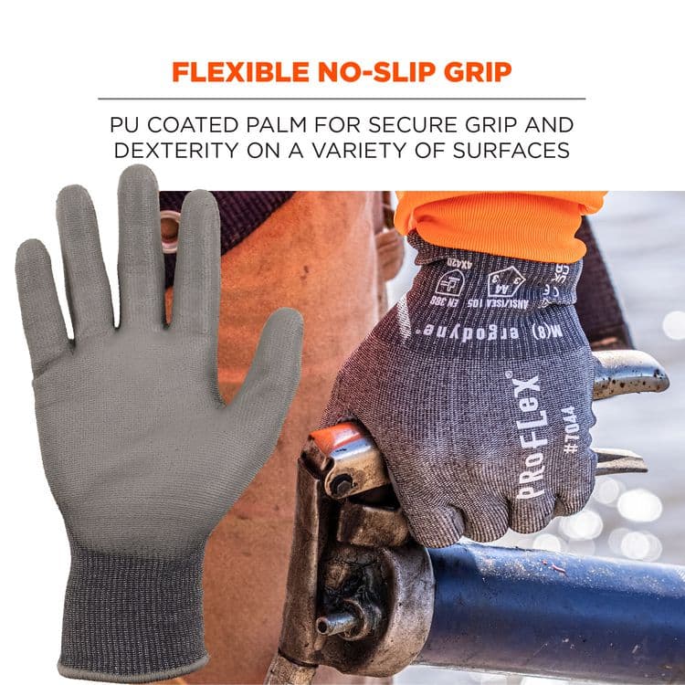 ERGODYNE CORPORATION ProFlex 7044 ANSI A4 PU Coated CR Gloves, EN388: 4X42D, 9" Long, X-Small, Gray, Pair (EGO10491) thumbnail 4