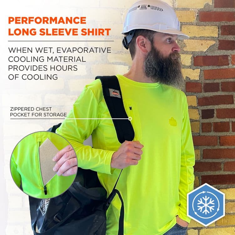 ERGODYNE CORPORATION Chill-Its 6689 Cooling Long Sleeve Sun Shirt with UV Protection, 2X-Large, Lime (EGO12146) thumbnail 3