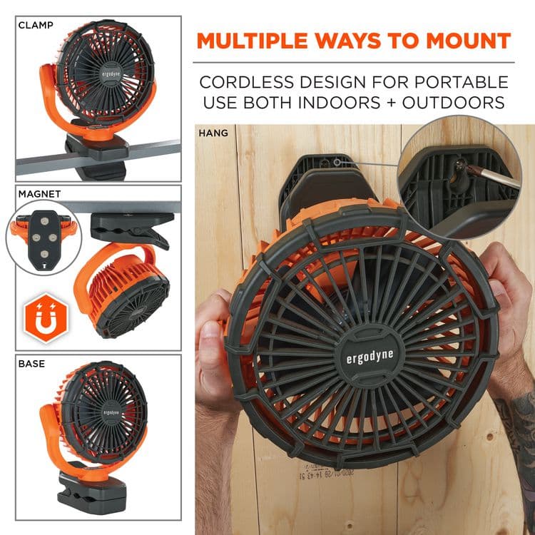 ERGODYNE CORPORATION Chill-Its 6090 Rechargeable Portable Jobsite Fan, 9.5", 2 Speeds, Orange/Black (EGO12800) thumbnail 4