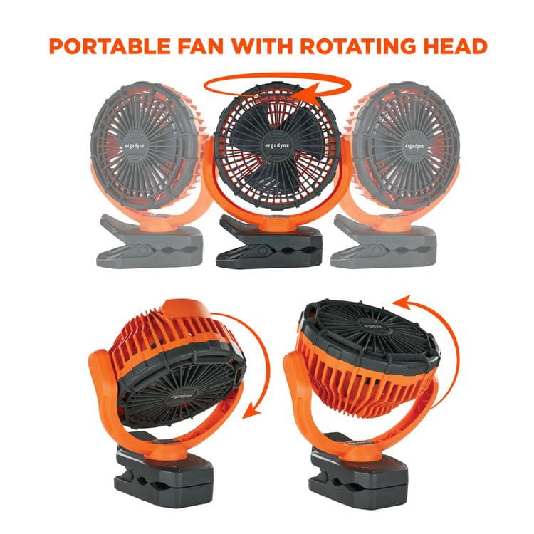 ERGODYNE CORPORATION Chill-Its 6090 Rechargeable Portable Jobsite Fan, 9.5", 2 Speeds, Orange/Black (EGO12800) thumbnail 3
