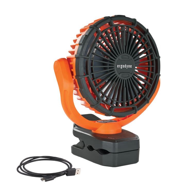 ERGODYNE CORPORATION Chill-Its 6090 Rechargeable Portable Jobsite Fan, 9.5", 2 Speeds, Orange/Black (EGO12800)