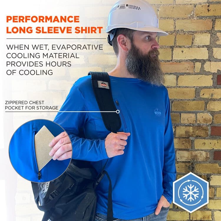 ERGODYNE CORPORATION Chill-Its 6689 Cooling Long Sleeve Sun Shirt with UV Protection, 2X-Large, Blue (EGO12156) thumbnail 3