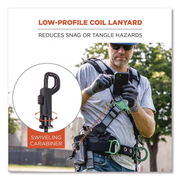 ERGODYNE CORPORATION Squids 3151 Coil Lanyard Swivel Hook/Detachable Loop, Mini Adhesive Mount, 2 lb Max Working Capacity, 12" Long, Black/Orange (EGO19160) thumbnail 3