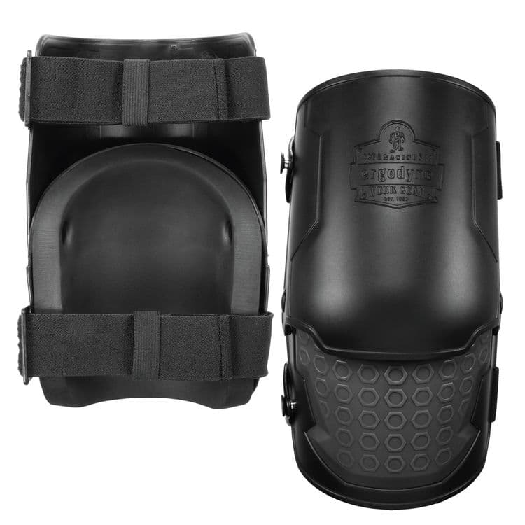 ERGODYNE CORPORATION Proflex 360 Hard Shell Hinged Knee Pads w/Non-Marring Cap, Buckle, One Size Fits Most, Black, Pair (EGO18360)