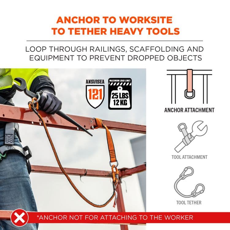 ERGODYNE CORPORATION Squids 3174 Anchor Choke Strap for Tool Tethering, 25 lb Max Safe Working Capacity, 15" Long, Orange (EGO19174) thumbnail 2