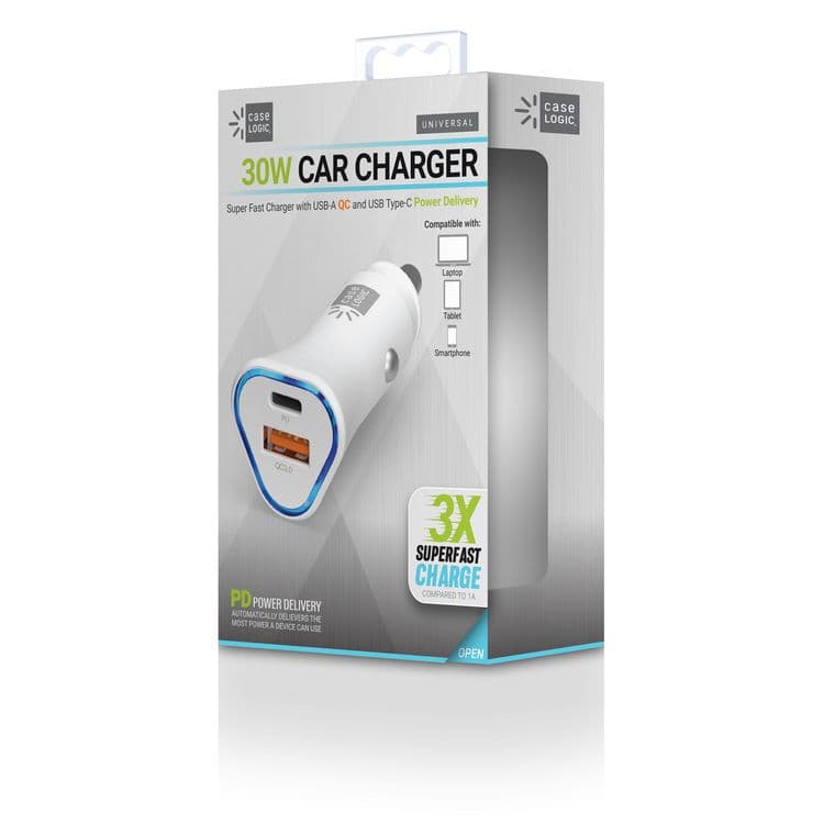 BYTECH PD Car Charger, 30 W, Two 3 A Ports, White (BTHCLPDV3101WT)