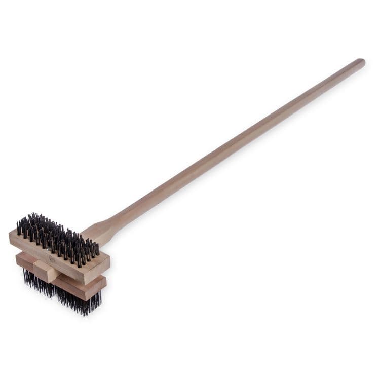 CFS BRANDS Sparta Broiler Master Grill Brush and Scraper with Handle, Metal Bristles, 48" Natural Wood Handle (CFS4029400) thumbnail 2