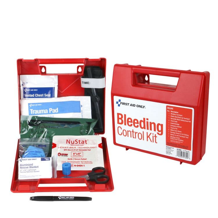 FIRST AID ONLY, . Bleeding Control Wall Station Single Kit - Deluxe, 14 Pieces, Plastic Case (FAO91309)