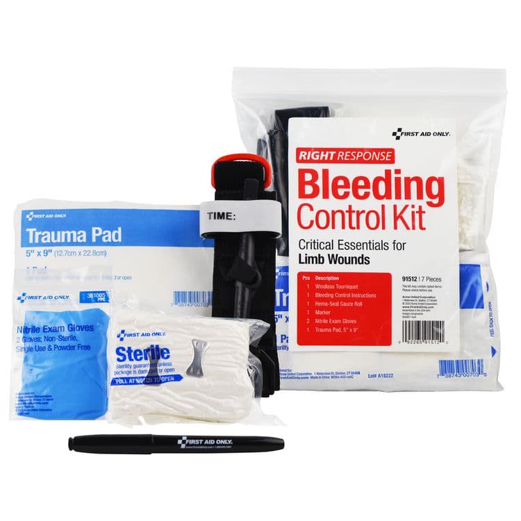 FIRST AID ONLY, . Critical Essentials Bleeding Control Kit for Limb Wounds, 8 Pieces, Plastic Bag (FAO91512)