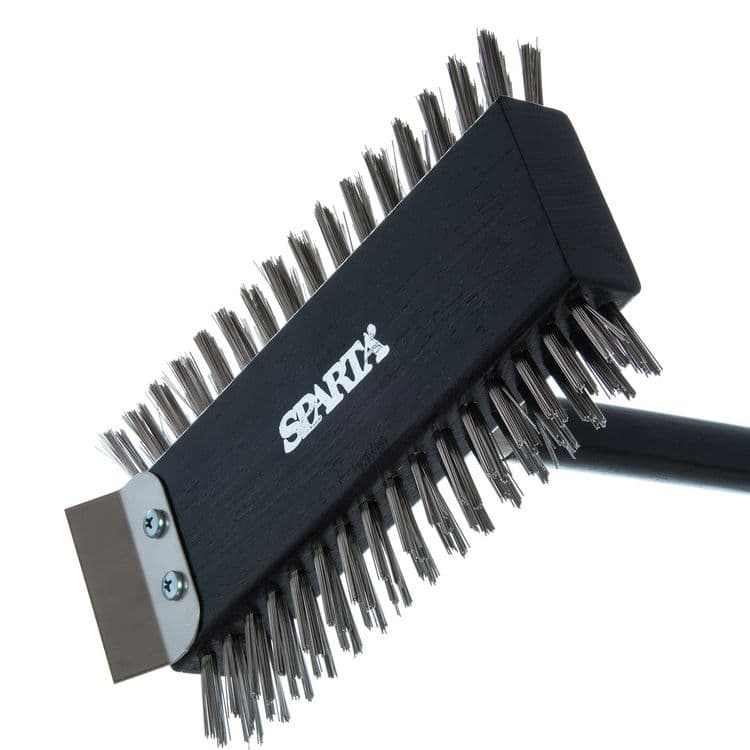 CFS BRANDS Sparta Broiler Master Grill Brush and Scraper with Handle, Metal Bristles, 30.5" Black Wood Handle (CFS4029000) thumbnail 4