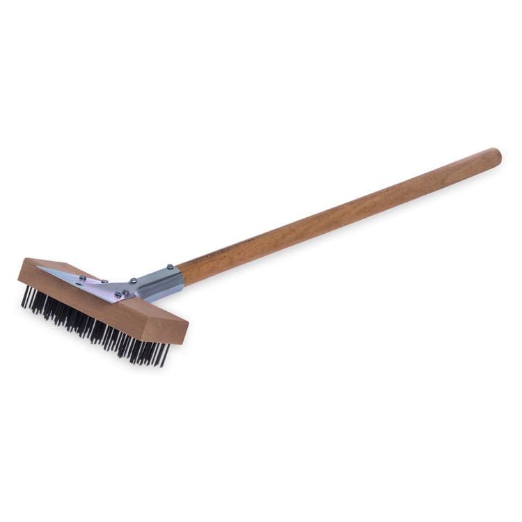 CFS BRANDS Sparta Broiler Master Grill Brush and Scraper with Handle, Metal Bristles, 30", Natural Wood Handle (CFS36372500)