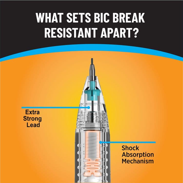 BIC CORP. Break-Resistant Mechanical Pencils with Erasers, 0.7 mm, HB (#2), Black Lead, Assorted Barrel Colors, Dozen (BICMV7PR11) thumbnail 2