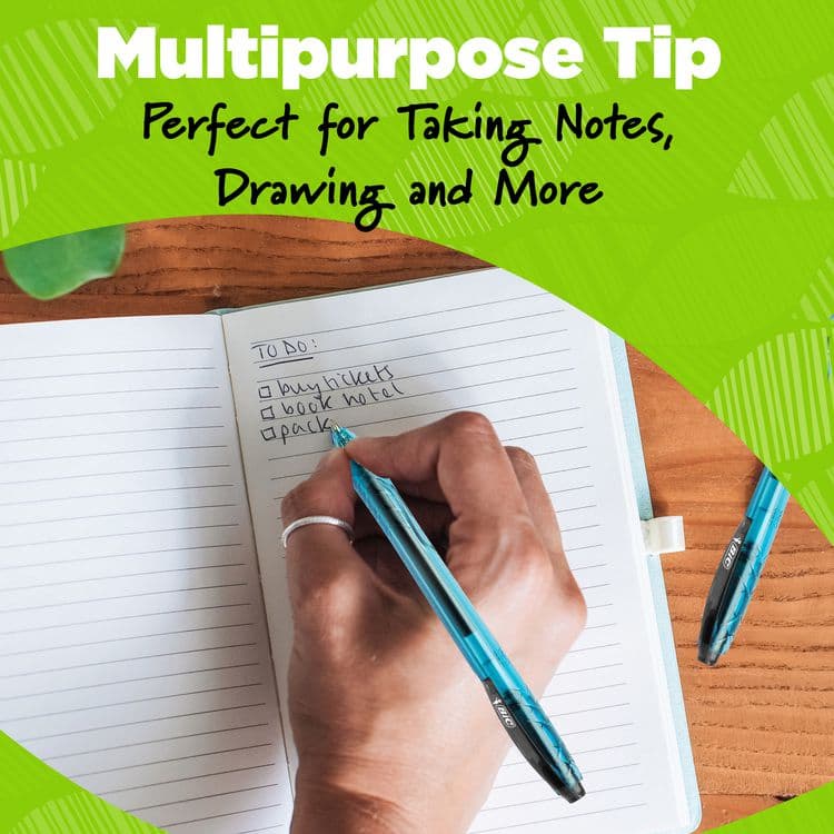 BIC CORP. Ecolutions Gel Pen, Retractable, Medium 1 mm, Black Ink, Blue Barrel, Dozen (BICRGLE11BK) thumbnail 3