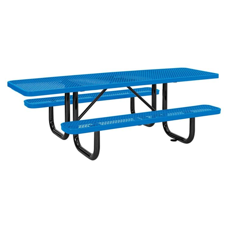 GLOBAL INDUSTRIAL ADA Compliant Expanded Steel Picnic Table, Rectangular, 96 x 60 x 29.5, Blue Top and Base (GBE695289BL)