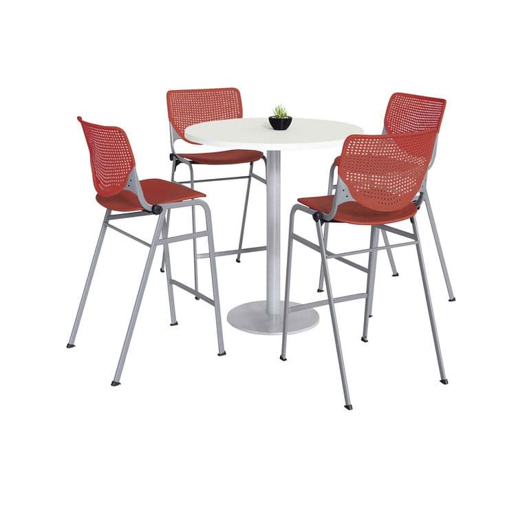 KFI STUDIOS Pedestal Bistro Table with Four Coral Kool Series Barstools, Round, 36" Dia x 41h, Designer White (KFI811774037150)