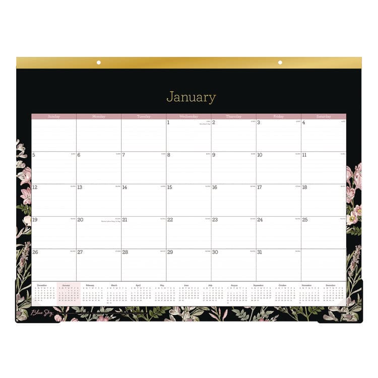 BLUE SKY Neveah Monthly Desk Pad Calendar, Floral Artwork, 22" x 17", White/Black/Pink Sheets, Gold Headband, 12-Month (Jan-Dec): 2026 (BLS148629)